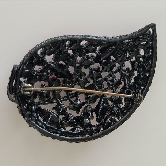 Brooch Black Setting Red & Pink Crystal Brooch Pin Pendant #0391 - Picture 6 of 8